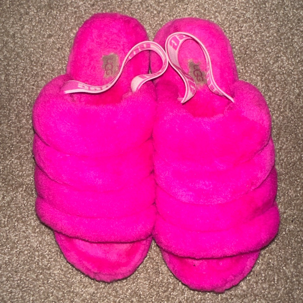 UGG fluff yeah hot pink platform slippers